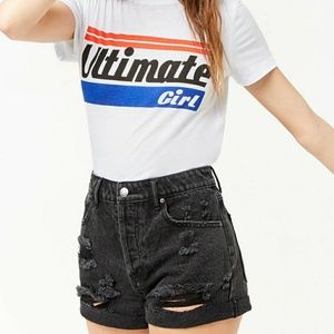 Forever 21 Black Distressed High-Rise Denim Shorts